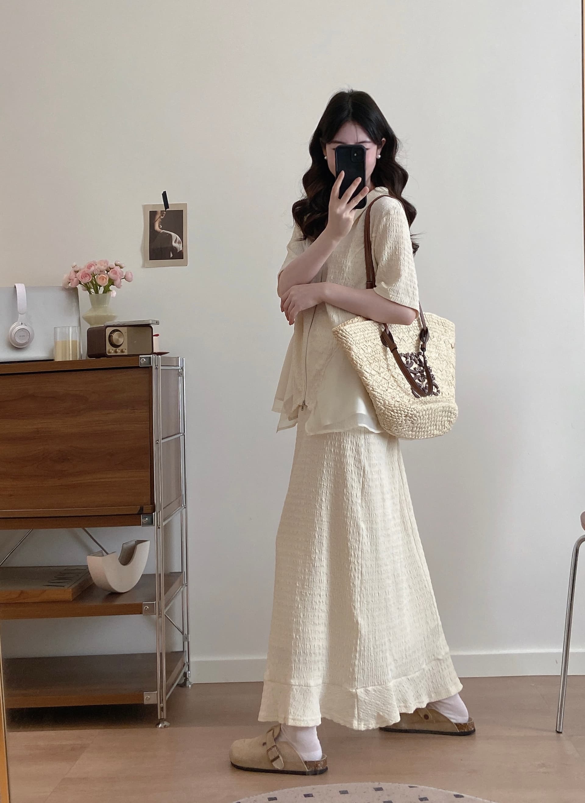 실사 빅 사이즈 여성 의류 마이크로 지방 mm 슬림해 보이는 망사 반팔 맨위 여름 루즈핏 반 스커트 패션 세트 상세 이미지 16