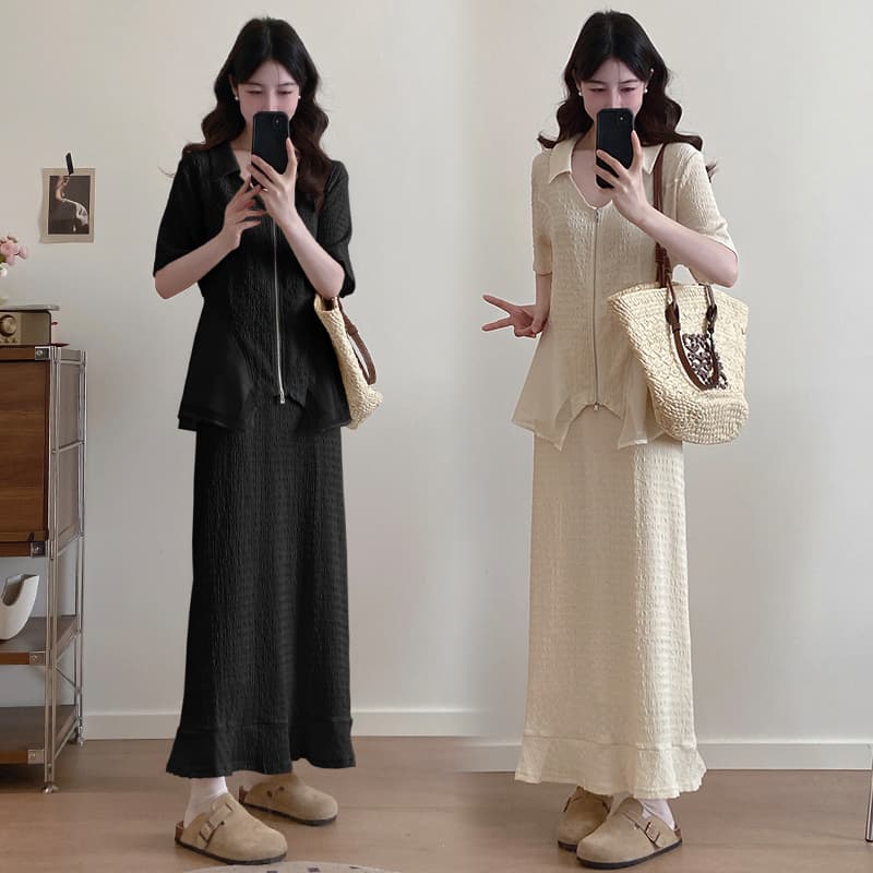 실사 빅 사이즈 여성 의류 마이크로 지방 mm 슬림해 보이는 망사 반팔 맨위 여름 루즈핏 반 스커트 패션 세트 상세 이미지 18
