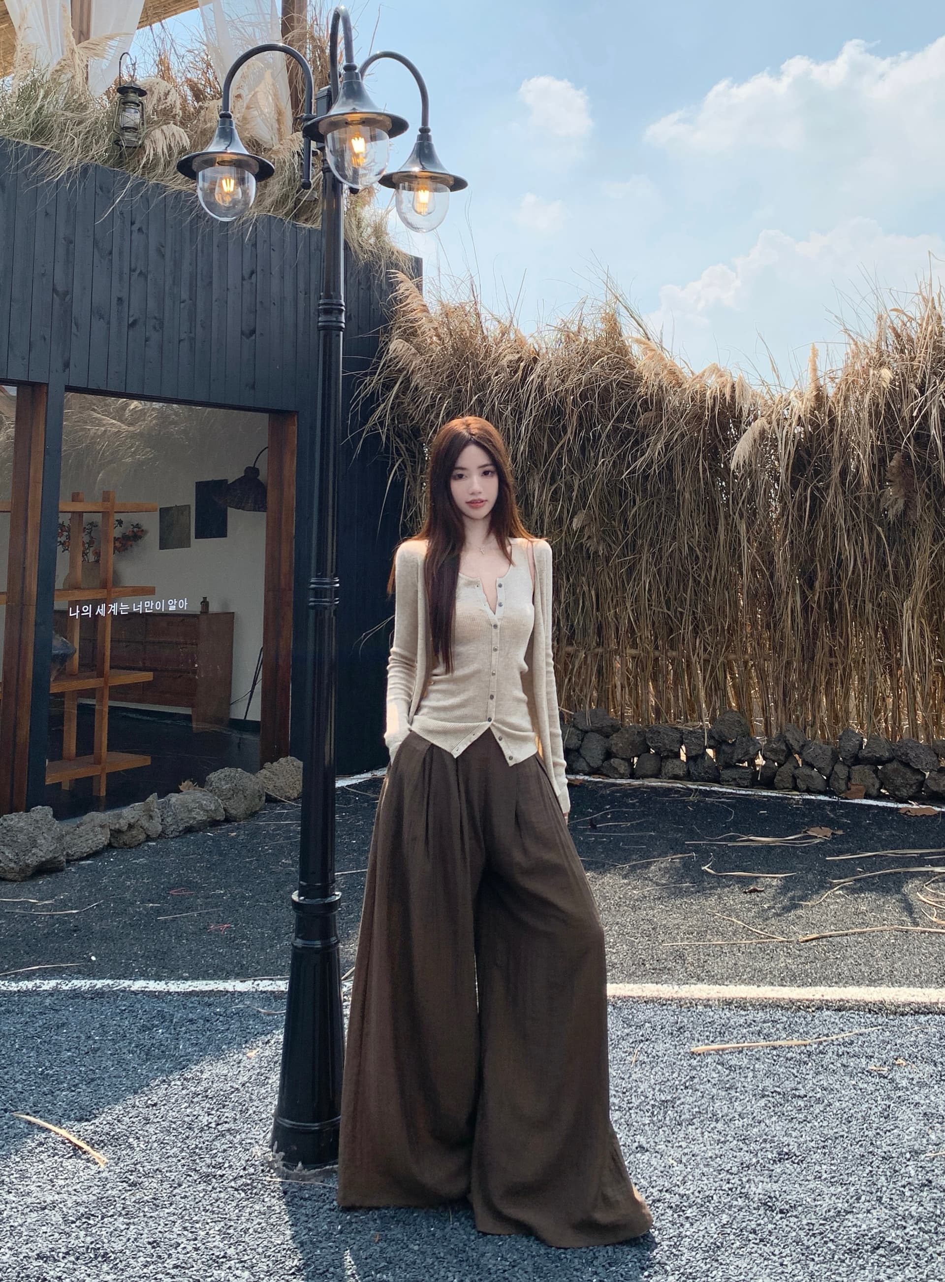 실사 정가 계층의 감각 느긋한 봄 V넥 오픈 가디건 조끼 세트 질감 센스 荡荡 펄럭 이는 캐주얼 바지 상세 이미지 4