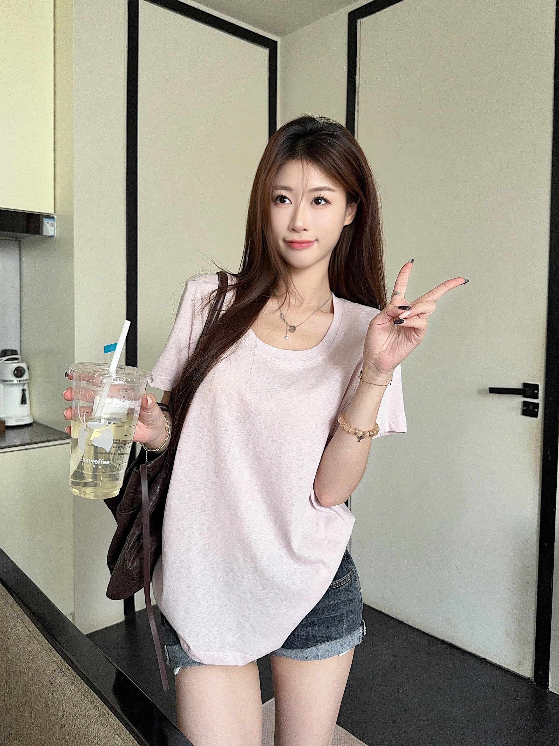 실사 정가 도파민 여름 독점적 인 대 라운드 넥 마 센스 눈꽃 질감 루즈핏 반팔 티셔츠 맨위 상세 이미지 39