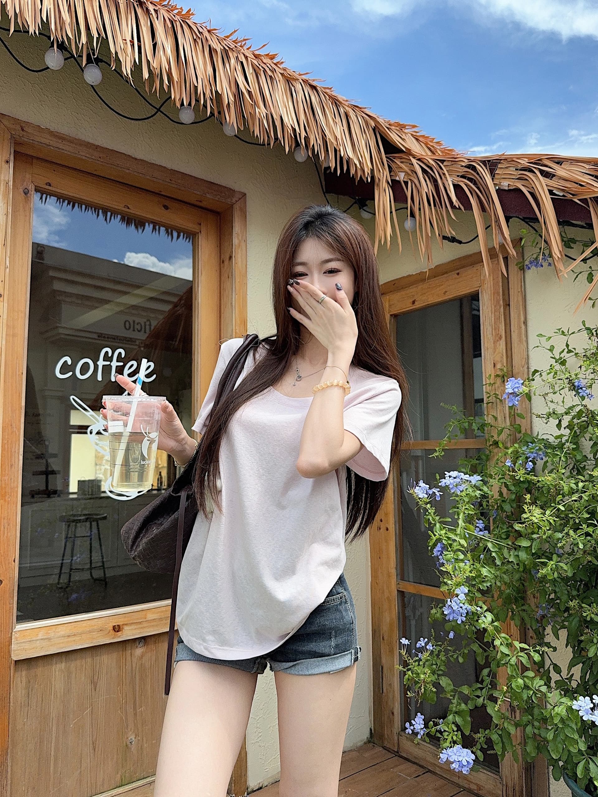 실사 정가 도파민 여름 독점적 인 대 라운드 넥 마 센스 눈꽃 질감 루즈핏 반팔 티셔츠 맨위 상세 이미지 41