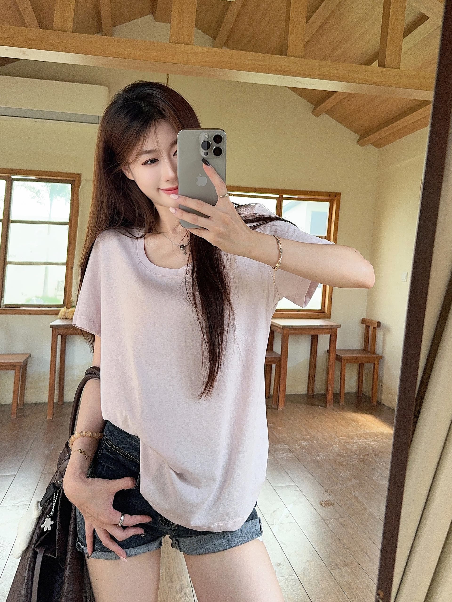 실사 정가 도파민 여름 독점적 인 대 라운드 넥 마 센스 눈꽃 질감 루즈핏 반팔 티셔츠 맨위 상세 이미지 42