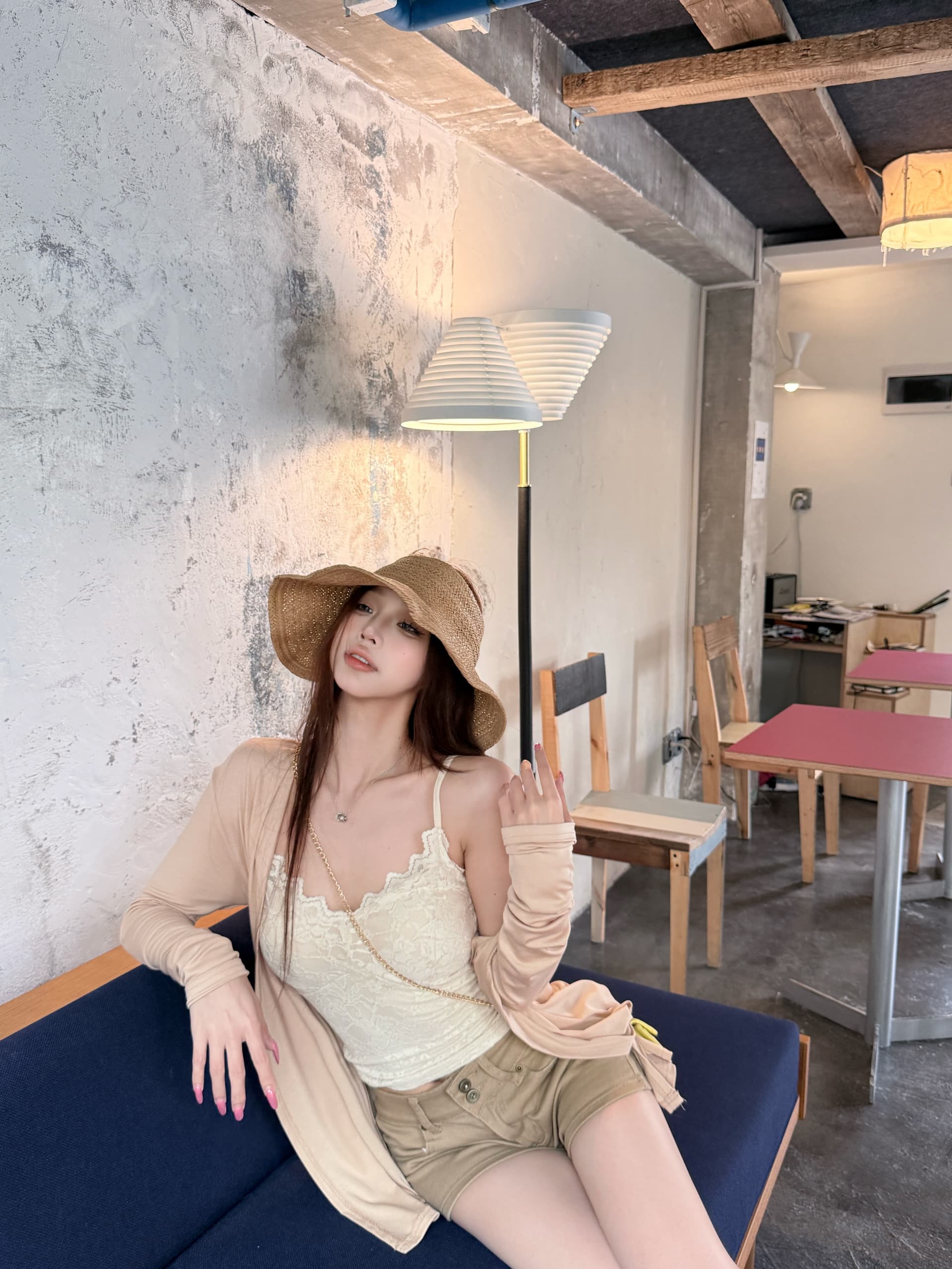 실사 정가 라이 경기 서울 오픈 가디건 얇은 스타일 통기성 맨위 레이스 v 넥타이 가슴 패드 슬립 뒤로 투피스 세트 상세 이미지 22