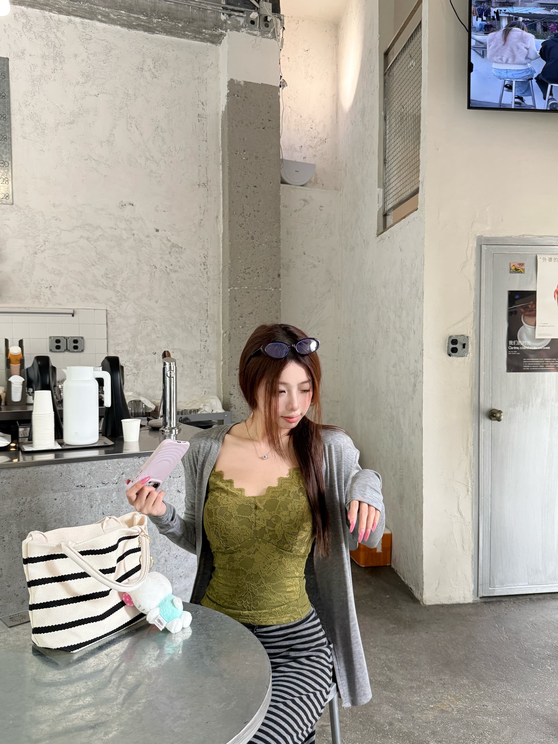 실사 정가 라이 경기 서울 오픈 가디건 얇은 스타일 통기성 맨위 레이스 v 넥타이 가슴 패드 슬립 뒤로 투피스 세트 상세 이미지 40