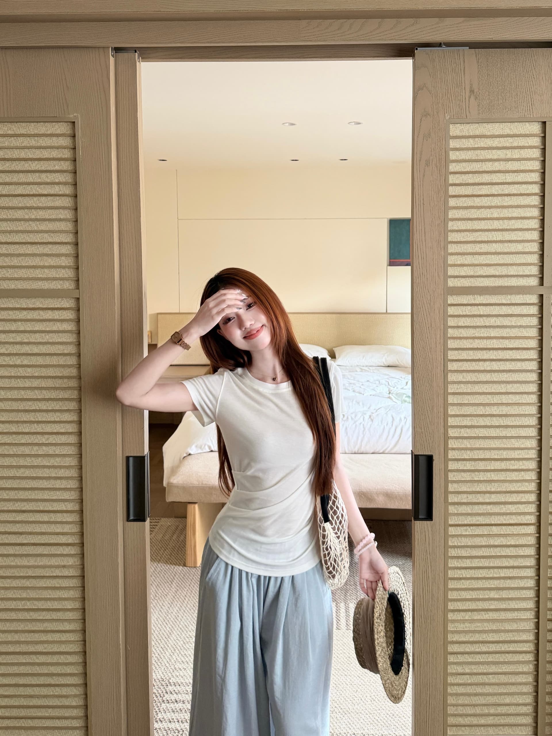 실사 정가 해체 주름 라운드 넥 반팔 티셔츠 디자인 센스 슬림해 보이는 도루 도루 바지 세트 느긋한 상세 이미지 34
