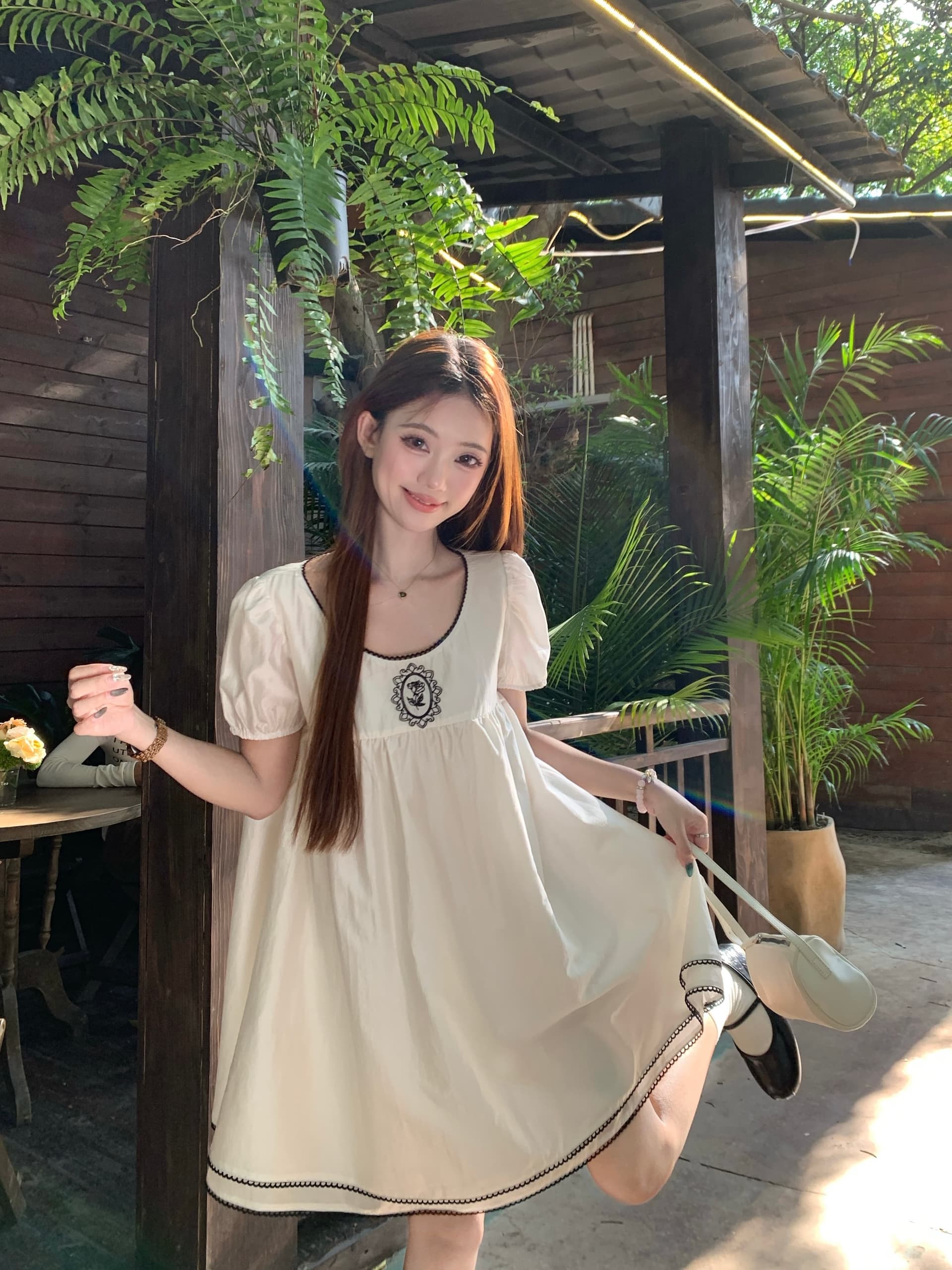 실사 정가 중년 소녀 장미 자수 레이스 드레스 이중층 플러스 금액 무거운 작업 미니 스커트 상세 이미지 17