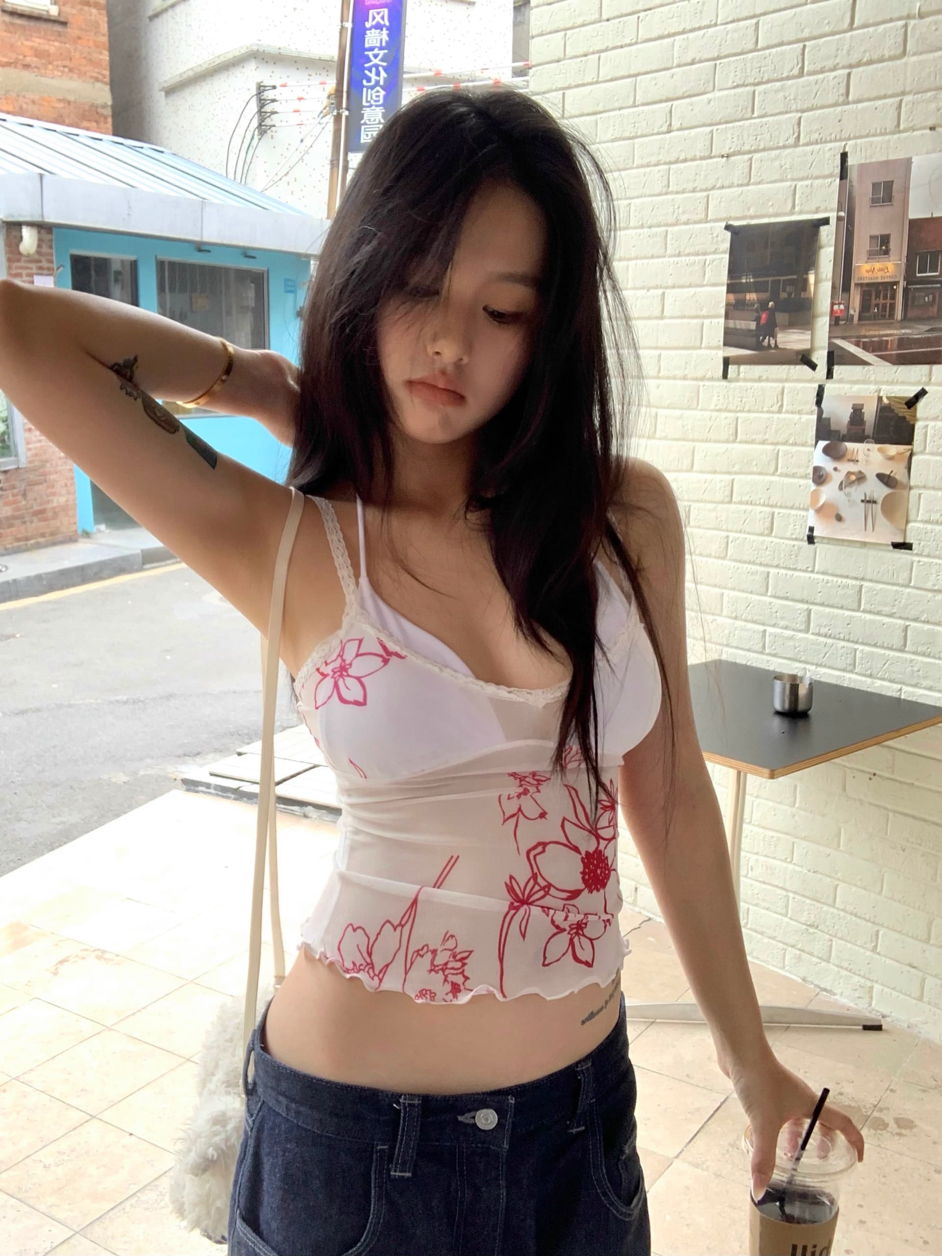 실사 정가 섹시함 시스루 망사 핫걸 프린트 레이스 조각 슬립 행침 목 레이스업 브래지어 세트 상세 이미지 14