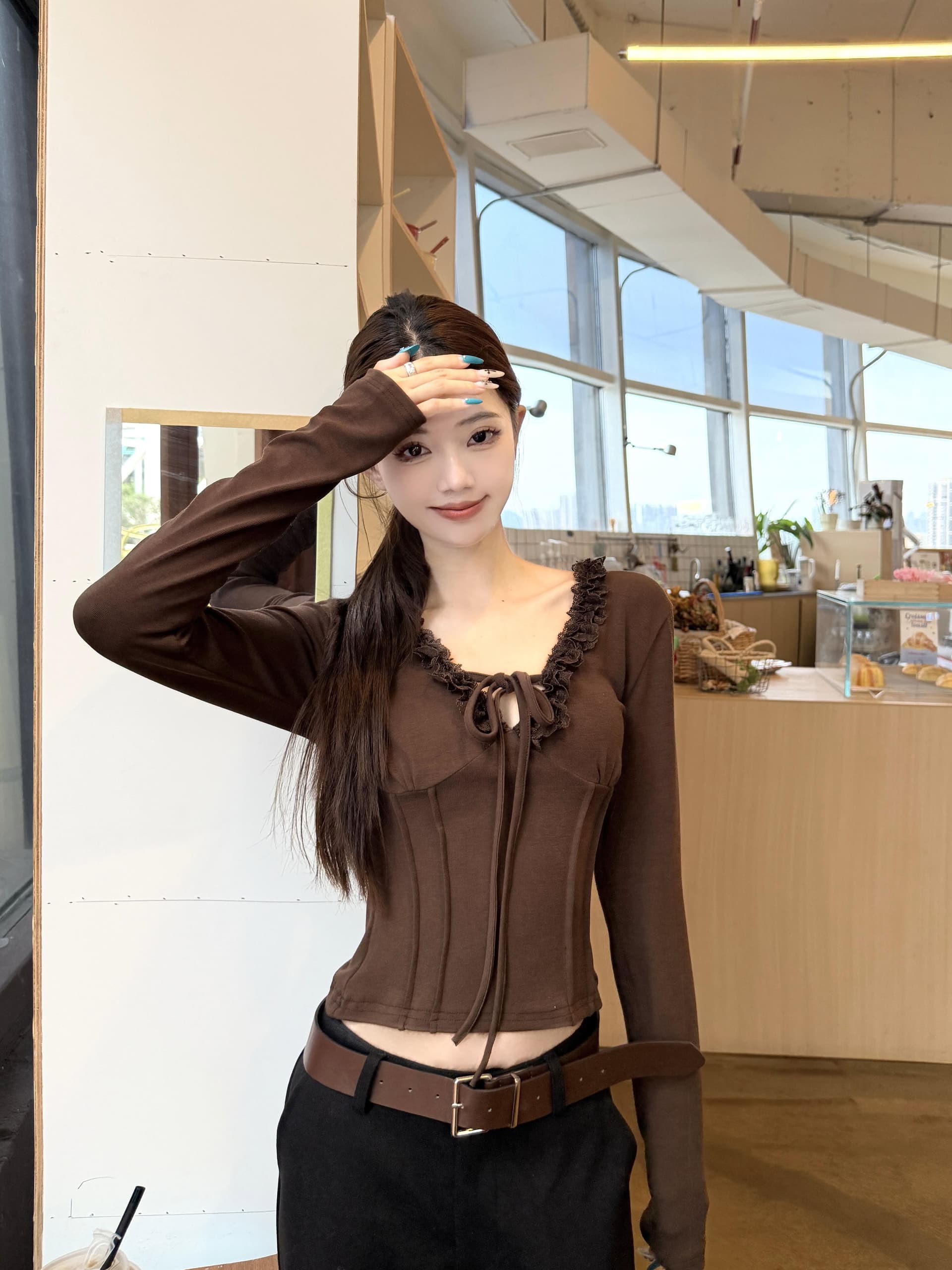 실사 정가 레이스 레이스 다양성 레이스업 긴팔 가을 새로운 만나는 상세 이미지 3