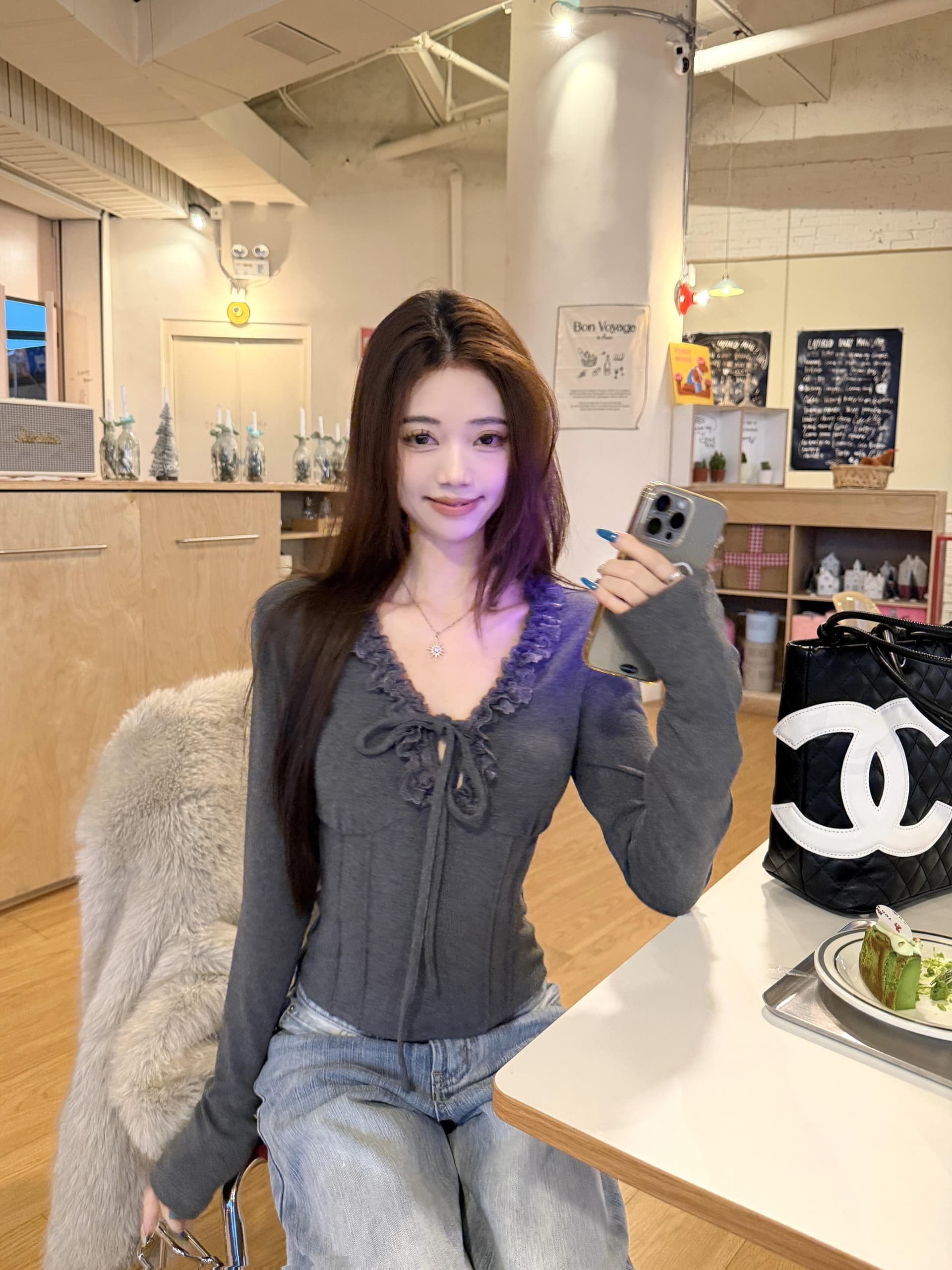 실사 정가 레이스 레이스 다양성 레이스업 긴팔 가을 새로운 만나는 상세 이미지 25