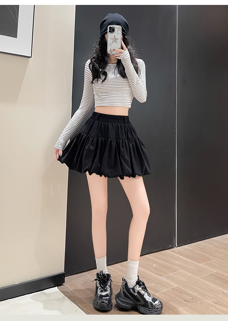 플리츠 미니 스커트 반신 스커트 여성 2025 가을 새로운 하이웨이스트 슬림해 보이는 꽃밭 우산 치마 검정색 한 마디 퍼프 치마 상세 이미지 16