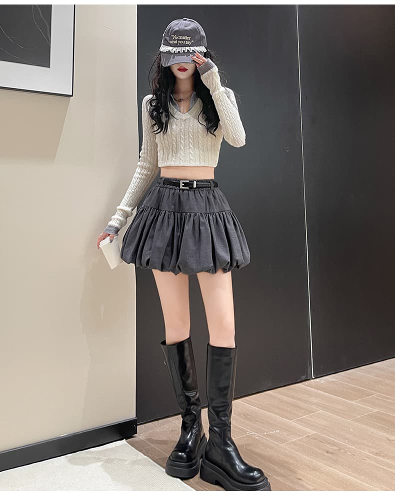 플리츠 미니 스커트 반신 스커트 여성 2025 가을 새로운 하이웨이스트 슬림해 보이는 꽃밭 우산 치마 검정색 한 마디 퍼프 치마 상세 이미지 23