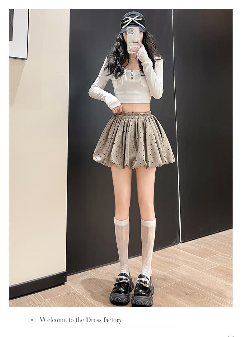 꽃밭 치마 반신 스커트 여성 가을 2025 새로운 도트 무늬 미니 스커트 하이웨이스트 A라인 스커트 퍼프 스커트 반 스커트 치마 바지 상세 이미지 19