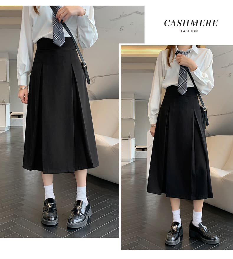 검정색 반신 스커트 여성 봄 빅 사이즈 2026 여름 새로운 한 마디 롱 스커트 하이웨이스트 슬림해 보이는 도루 센스 중간 길이 정장 치마 상세 이미지 9
