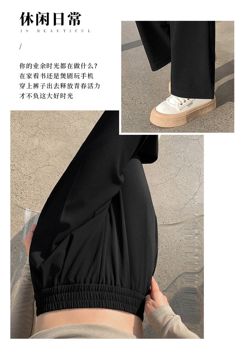 빅 사이즈 정장 바지 여성 여름 새로운 배 모양 몸 루즈핏 슬림해 보이는 도루 센스 캐주얼 스트레이트 팬츠 9 포인트 와이드 레그 팬츠 상세 이미지 4