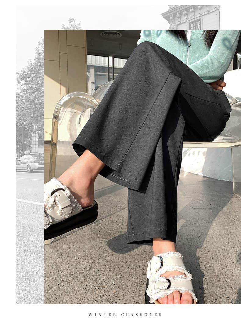 빅 사이즈 정장 바지 여성 여름 새로운 배 모양 몸 루즈핏 슬림해 보이는 도루 센스 캐주얼 스트레이트 팬츠 9 포인트 와이드 레그 팬츠 상세 이미지 22