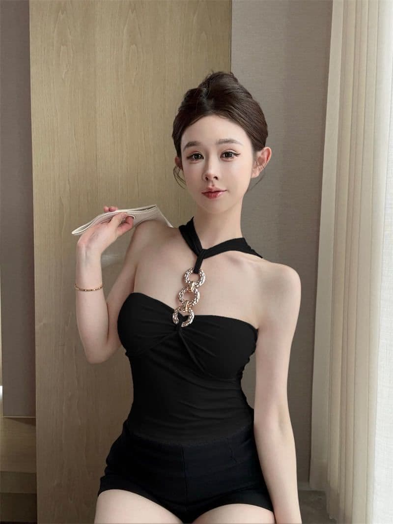 여름 새로운 순수한 욕망 훈련 사슬 행침 목 조끼 외출용 작은 대중 섹시함 원피스 벨트 가슴 패드 슬림해 보이는 상세 이미지 8