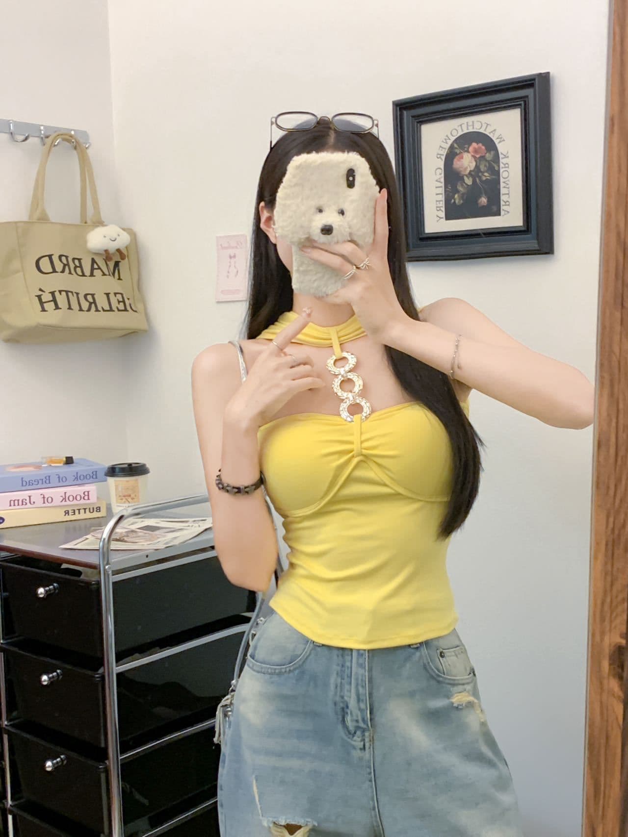여름 새로운 순수한 욕망 훈련 사슬 행침 목 조끼 외출용 작은 대중 섹시함 원피스 벨트 가슴 패드 슬림해 보이는 상세 이미지 27