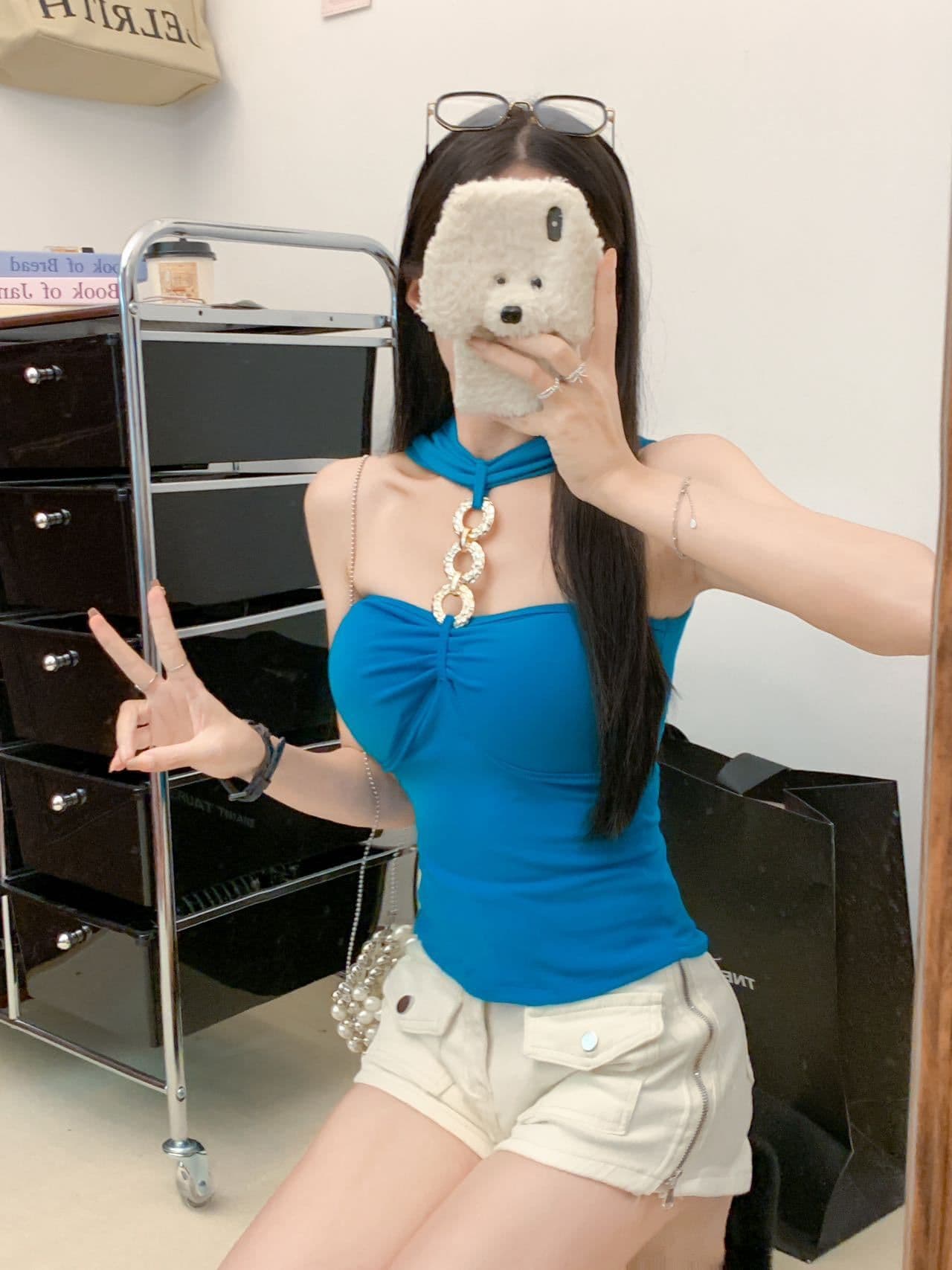 여름 새로운 순수한 욕망 훈련 사슬 행침 목 조끼 외출용 작은 대중 섹시함 원피스 벨트 가슴 패드 슬림해 보이는 상세 이미지 29