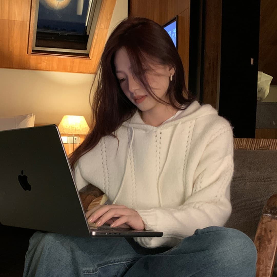 꽈배기 홀로우 아웃 후드 스웨터 여자 작은 키 한 부서 보 주님 센스 니트 모자 셔츠 이미지 3