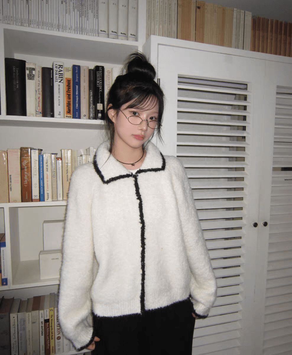 레트로 배색 폴로 칼라 스웨터 여성 코트 가을 겨울 부드러운 찹쌀 외출용 루즈핏 느긋한 바람 캐주얼 니트 오픈 가디건 맨위 상세 이미지 7