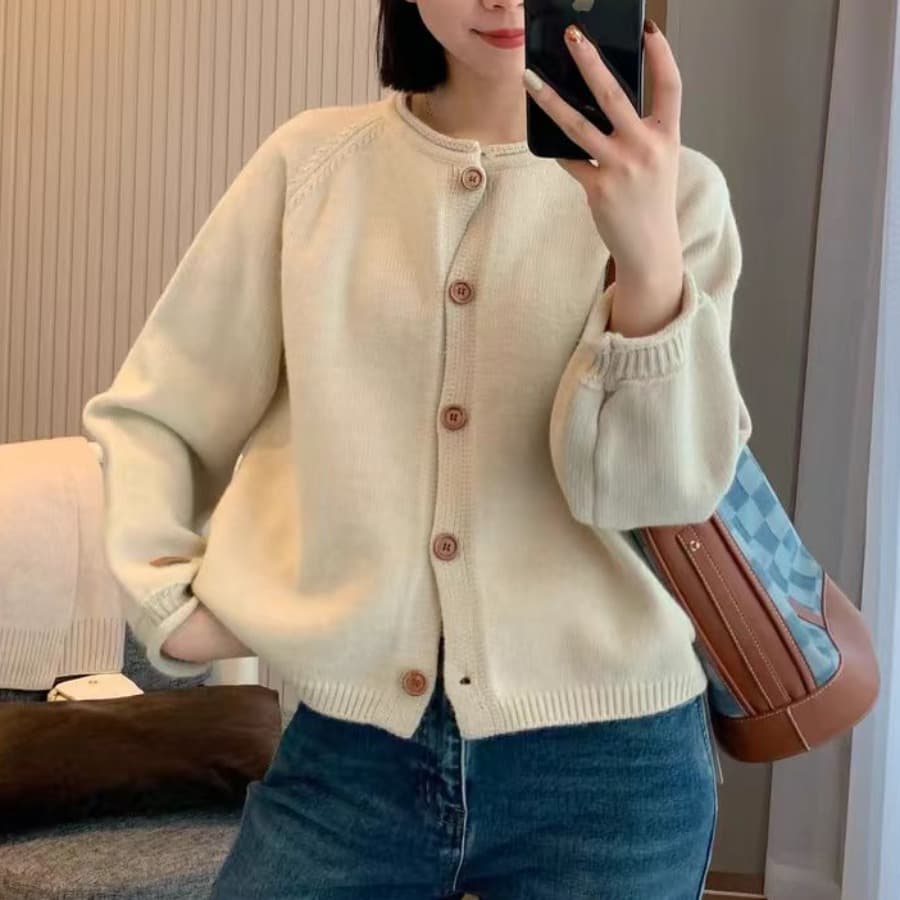 한 부서 미니멀리즘 재 작업 빨간색 볼륨 측면 단추 스웨터 오픈 가디건 여성 루즈핏 캐주얼 다용도 삽입 어깨 소매 니트 재킷 이미지 4