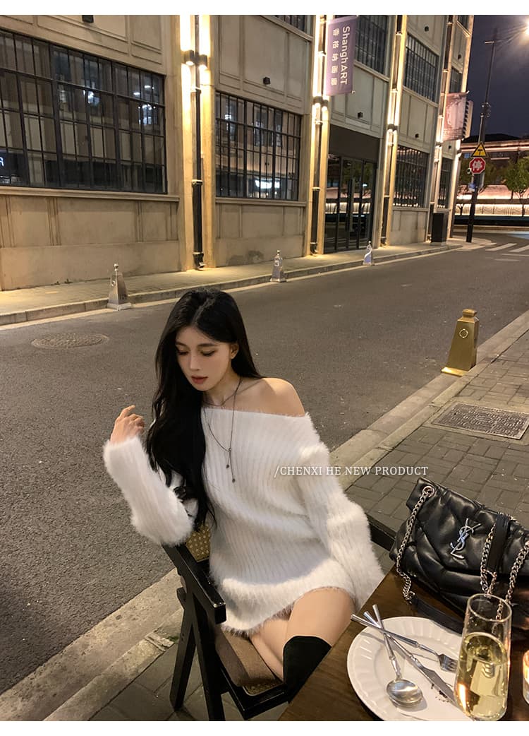 부드러운 찹쌀 밍크 플리스 스웨터 여자 가을 겨울 새로운 느긋한 단색 V넥 루즈핏 중간 길이 니트 스웨터 재킷 상세 이미지 17