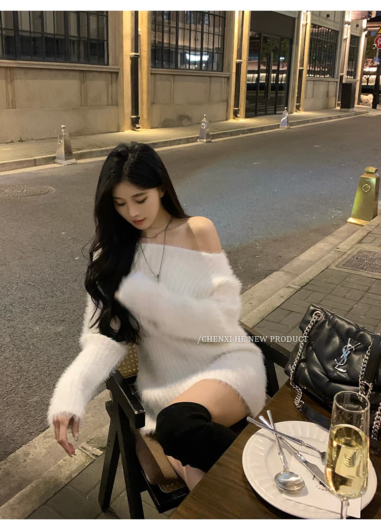 부드러운 찹쌀 밍크 플리스 스웨터 여자 가을 겨울 새로운 느긋한 단색 V넥 루즈핏 중간 길이 니트 스웨터 재킷 상세 이미지 19