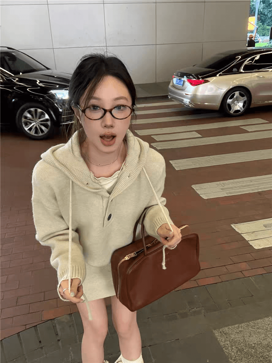 한국 스타일 패션 루즈핏 느긋한 바람 두꺼운 후드 긴팔 풀오버 허리밴드 반신 치마 세트 상세 이미지 22