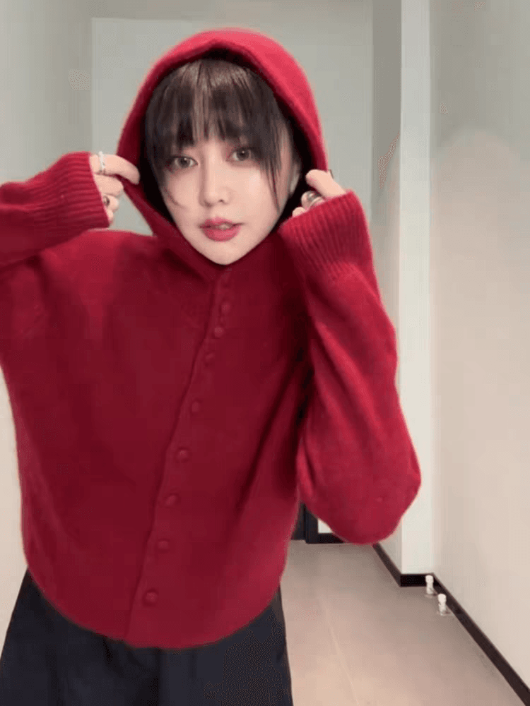 한 부서 패션 느긋한 후드 니트 오픈 가디건 여성 가을 겨울 새로운 루즈핏 다용도 싱글 줄 버튼 긴팔 스웨터 상세 이미지 10