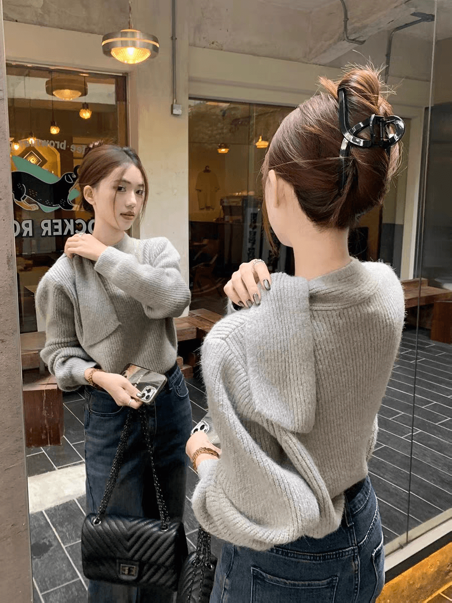 부드러운 바람 가을 겨울 디자인 센스 레이스업 목도리 한 부서 느긋한 다용도 인사이드 가져 가라. 풀오버 반하이넥 스웨터 여자 상세 이미지 9