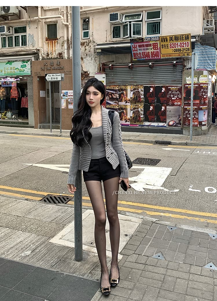 한 부서 느긋한 바람 허리 수축 스트랩 긴팔 니트 오픈 가디건 여성 품격 고급 센스 캐주얼 다용도 이중 버튼 재킷 상세 이미지 20