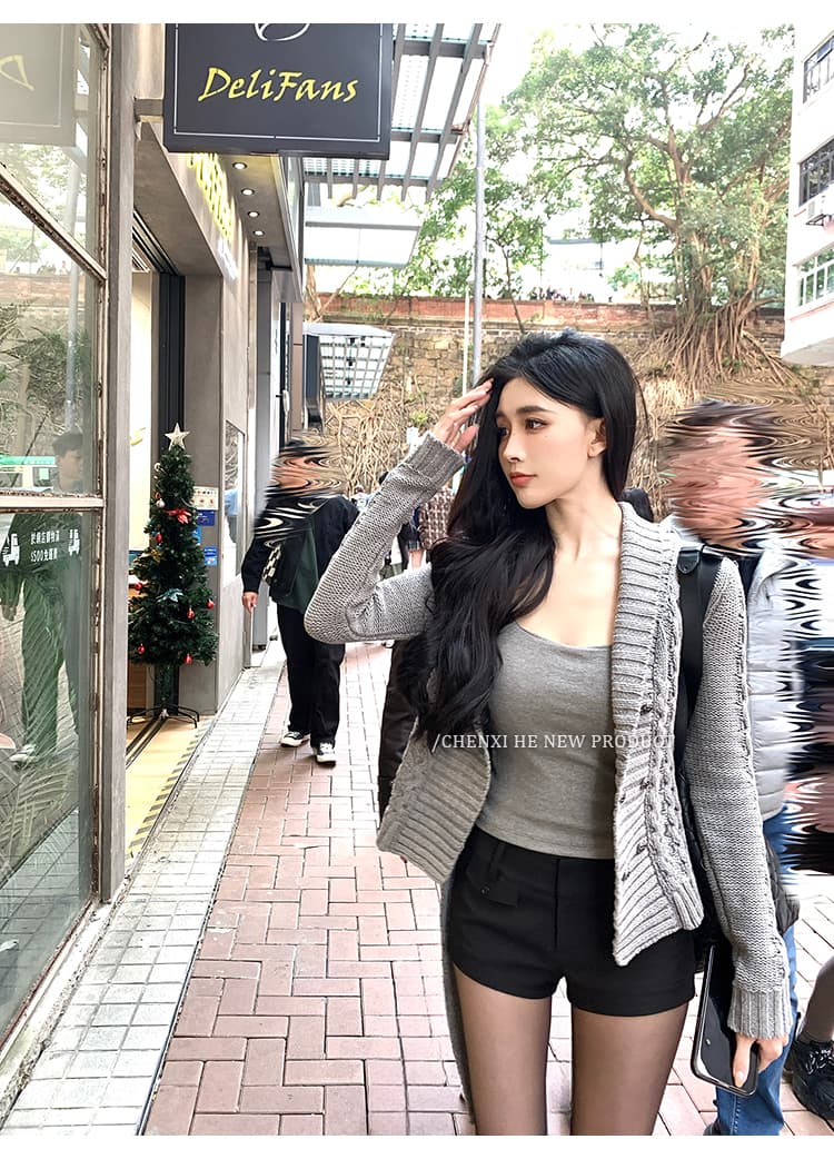 한 부서 느긋한 바람 허리 수축 스트랩 긴팔 니트 오픈 가디건 여성 품격 고급 센스 캐주얼 다용도 이중 버튼 재킷 상세 이미지 23