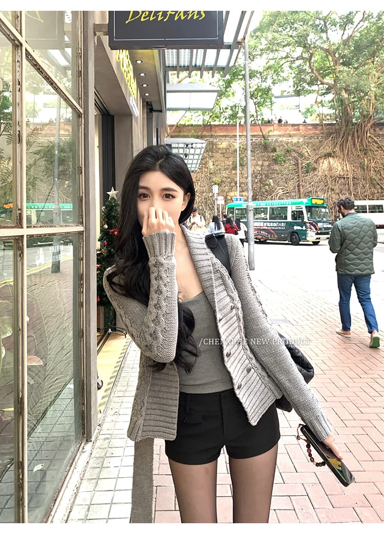 한 부서 느긋한 바람 허리 수축 스트랩 긴팔 니트 오픈 가디건 여성 품격 고급 센스 캐주얼 다용도 이중 버튼 재킷 상세 이미지 31