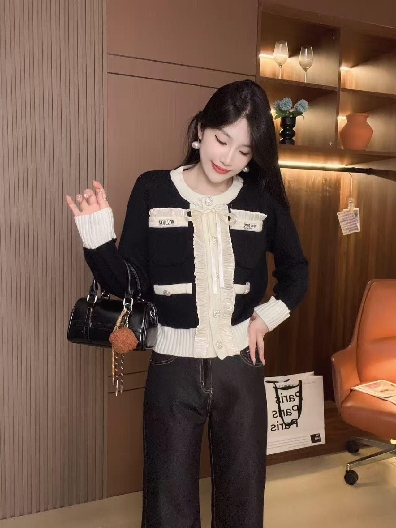 프랑스식 작은 샤넬 스타일 밝은 훈련 주머니 니트 오픈 가디건 여성 봄 가을 새로운 달콤함 연령 감소 패션 부드러운 찹쌀 스웨터 코트 상세 이미지 11
