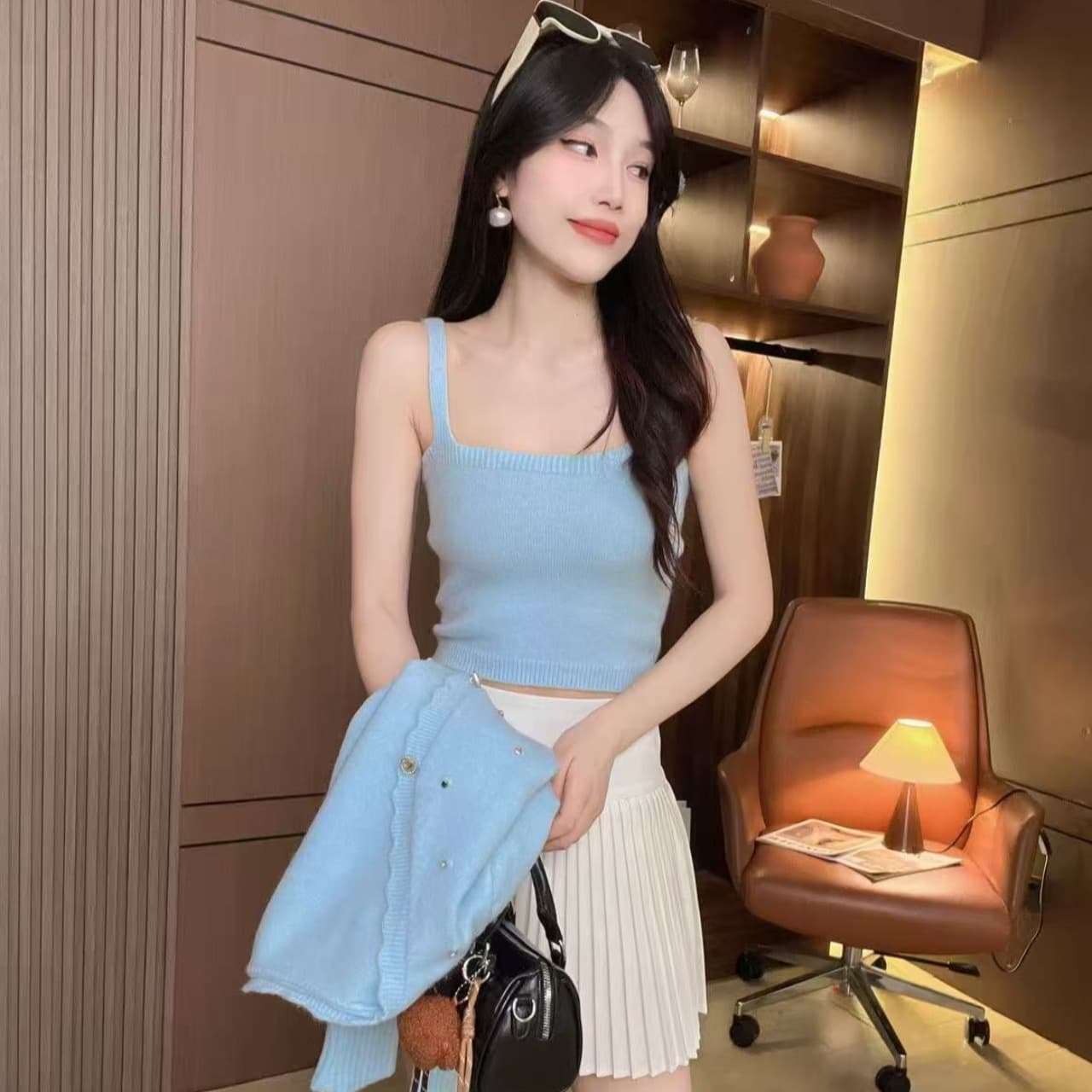 한 부서 디자인 센스 벨트 다이아몬드 슬립 플러스 오픈 가디건 스웨터 가을 겨울 품격 작은 대중 슬림해 보이는 다용도 니트 투피스 세트 이미지 3