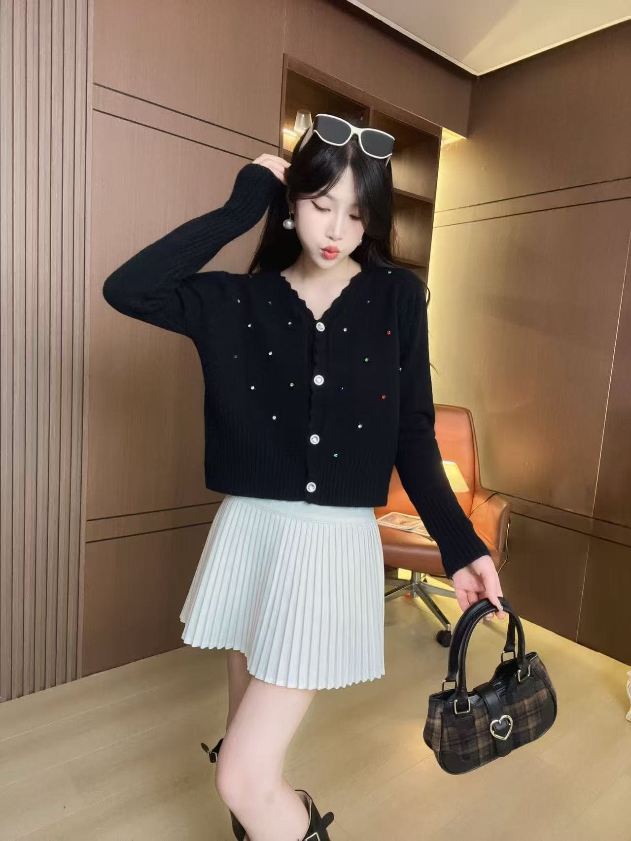 한 부서 디자인 센스 벨트 다이아몬드 슬립 플러스 오픈 가디건 스웨터 가을 겨울 품격 작은 대중 슬림해 보이는 다용도 니트 투피스 세트 상세 이미지 6