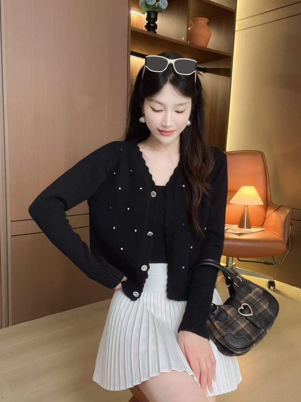 한 부서 디자인 센스 벨트 다이아몬드 슬립 플러스 오픈 가디건 스웨터 가을 겨울 품격 작은 대중 슬림해 보이는 다용도 니트 투피스 세트 상세 이미지 7