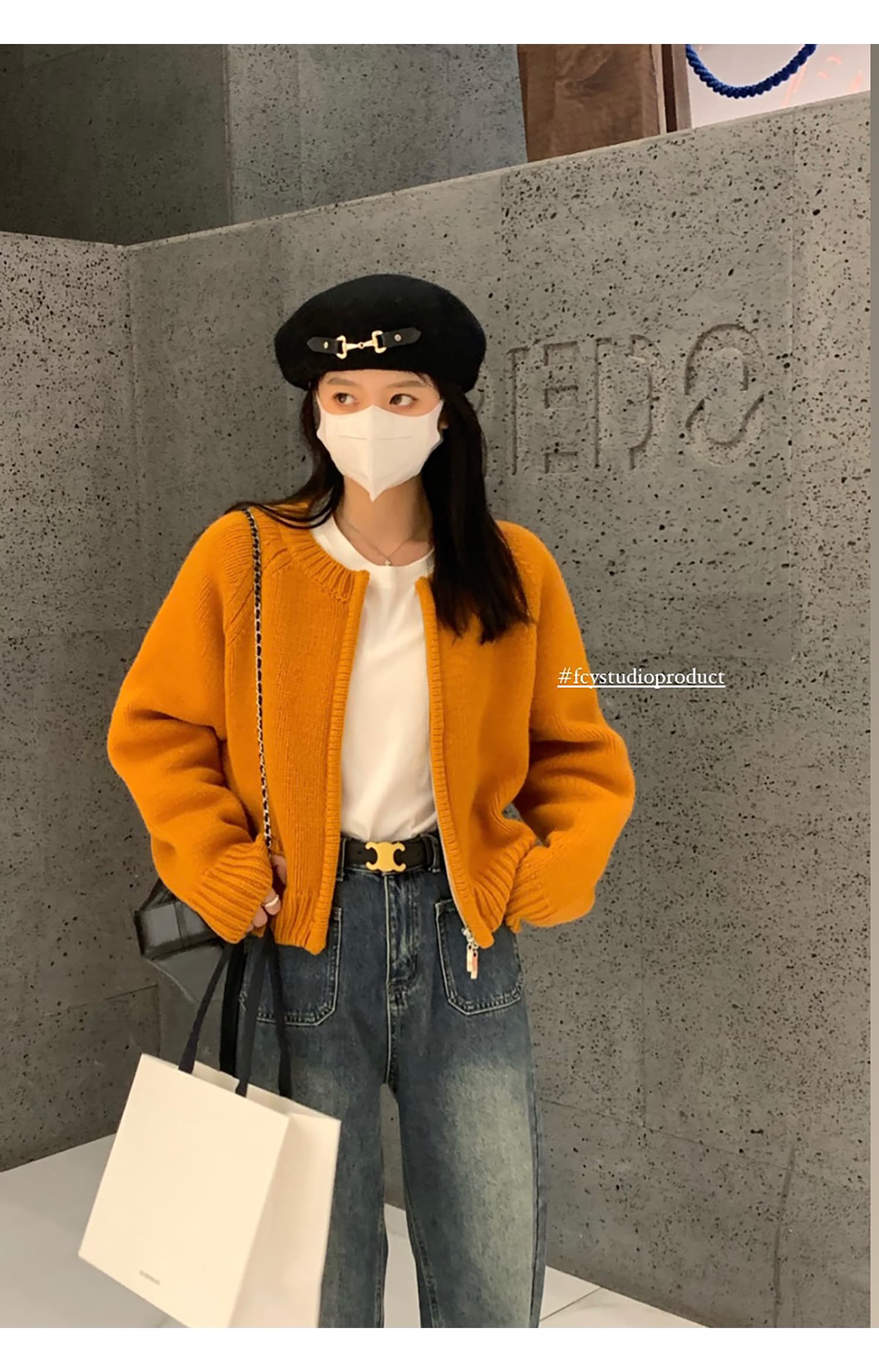 한 부서 라운드 넥 지퍼 스웨터 여성 코트 부드러운 루즈핏 쇼트 스타일 작은 키 니트 오픈 가디건 맨위 상세 이미지 10