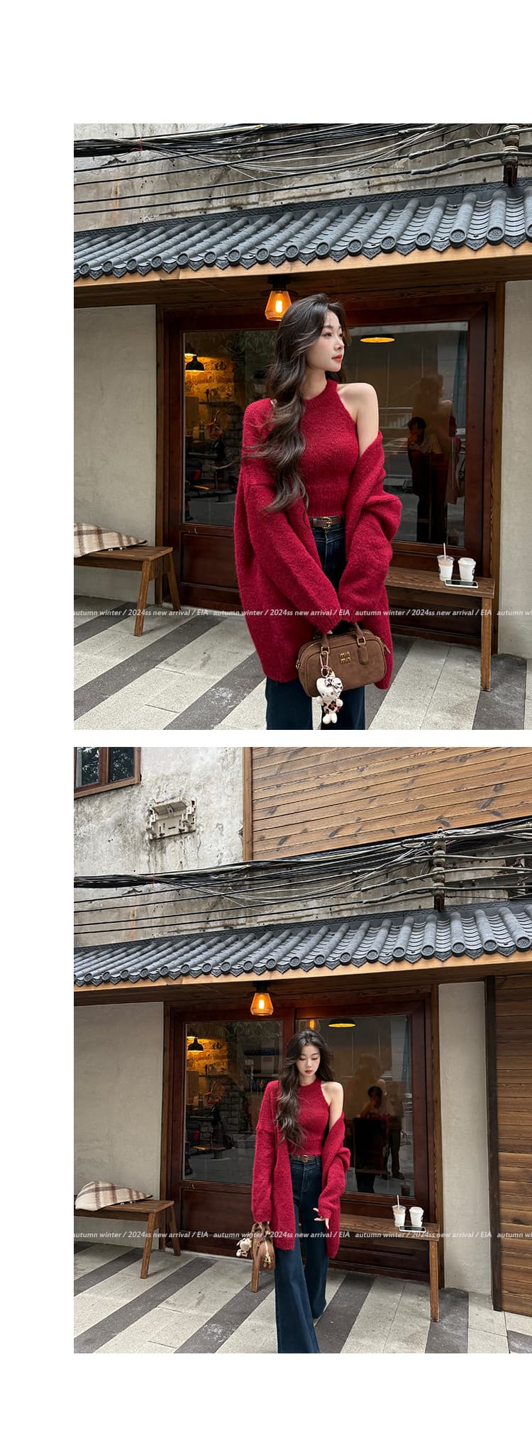 한국 동대문 요리 한 lady 레트로 느긋한 품격 여자 오픈 가디건 슬립 맨위 슬림해 보이는 느슨함 센스 세트 상세 이미지 4