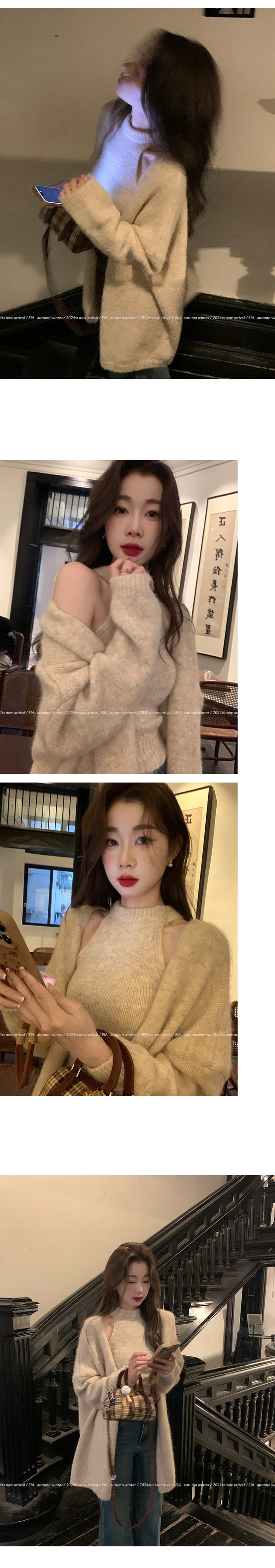한국 동대문 요리 한 lady 레트로 느긋한 품격 여자 오픈 가디건 슬립 맨위 슬림해 보이는 느슨함 센스 세트 상세 이미지 10