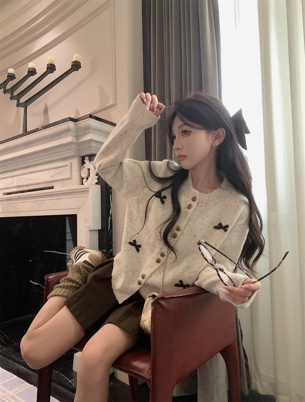 부드러운 바람 달콤함 나비 매듭 싱글 줄 버튼 긴팔 스웨터 니트 스웨터 여성 이른 가을 고급 센스 품격 몸매 가꾸기 맨위 상세 이미지 1
