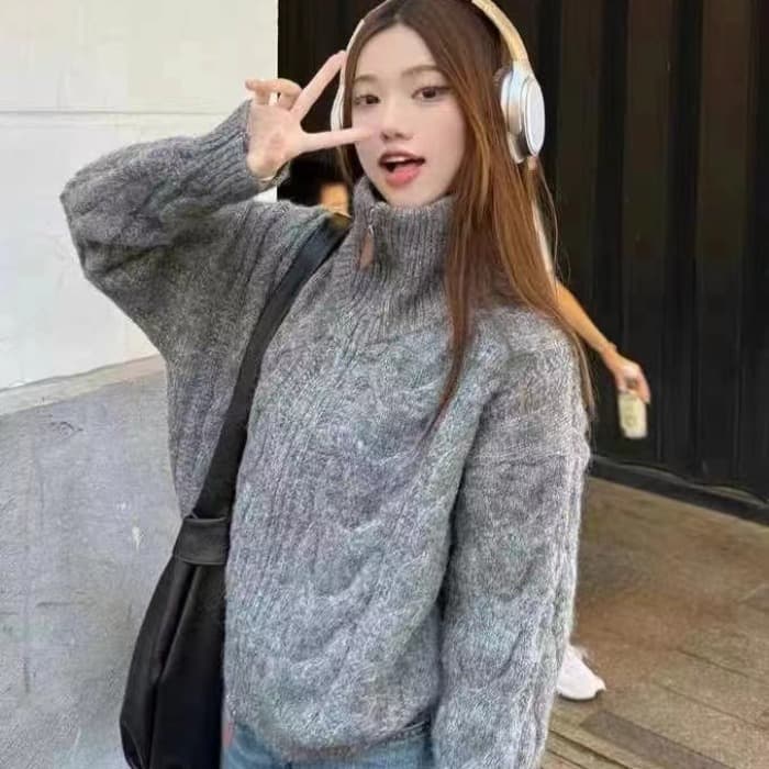 레트로 느긋한 바람 분위기 센스 더블 지퍼 오픈 가디건 여성 가을 루즈핏 슬림해 보이는 긴팔 쇼트 스타일 맨위 이미지 2