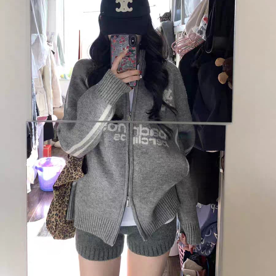 폴로 칼라 지퍼 스웨터 오픈 가디건 여성 2026 가을 의상 새로운 한국 스타일 루즈핏 벨트 표준 니트 스웨터 재킷 이미지 5