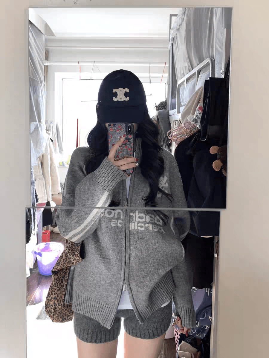폴로 칼라 지퍼 스웨터 오픈 가디건 여성 2026 가을 의상 새로운 한국 스타일 루즈핏 벨트 표준 니트 스웨터 재킷 상세 이미지 6