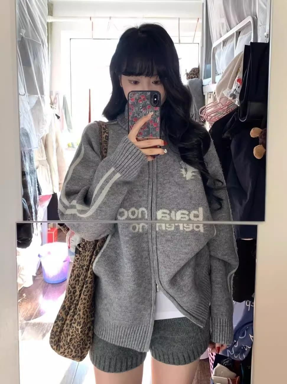 폴로 칼라 지퍼 스웨터 오픈 가디건 여성 2026 가을 의상 새로운 한국 스타일 루즈핏 벨트 표준 니트 스웨터 재킷 상세 이미지 7