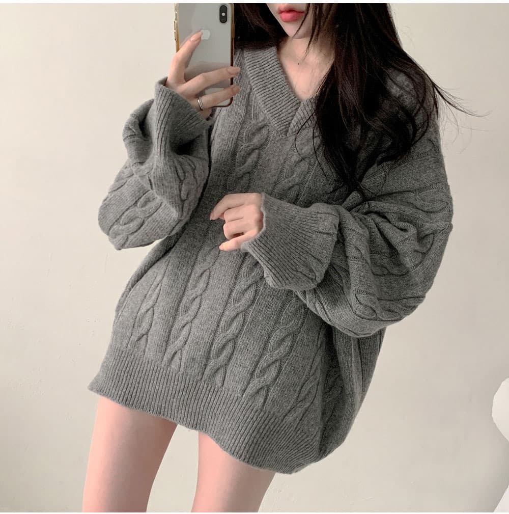 한국 chic 루즈핏 느긋한 가을 겨울 스웨터 여자 꽈배기 구덩이 기사 디자인 센스 미니멀리즘 두꺼움 니트 맨위 이미지 3