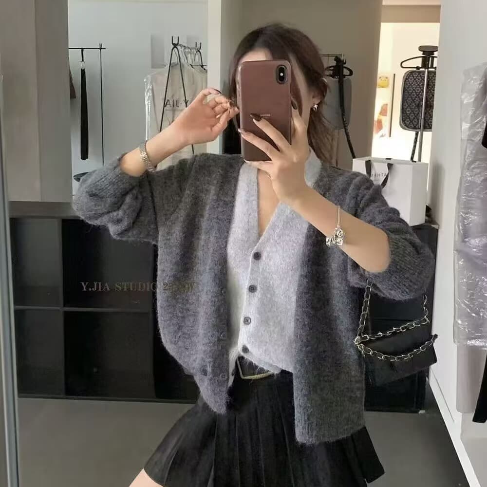 한국 스타일 페이크 레이어드 배색 스웨터 오픈 가디건 여성 가을 겨울 새로운 느슨함 센스 느긋한 바람 루즈핏 다용도 니트 맨위 이미지 5