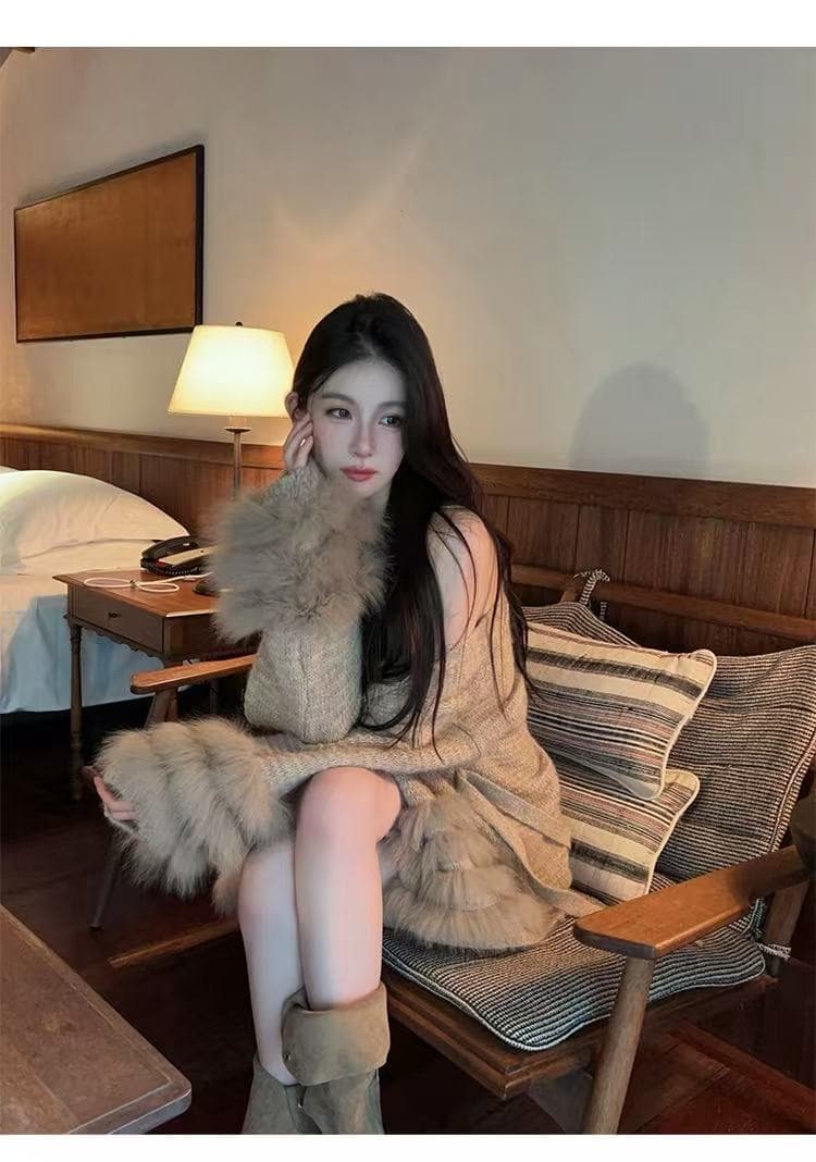 한국 동대문 다용도 와이드 부드러운 찹쌀 느긋한 보온 라운드 넥 도트 무늬 스웨터 여자 겨울 루즈핏 경기 스카프 트렌디 상세 이미지 15