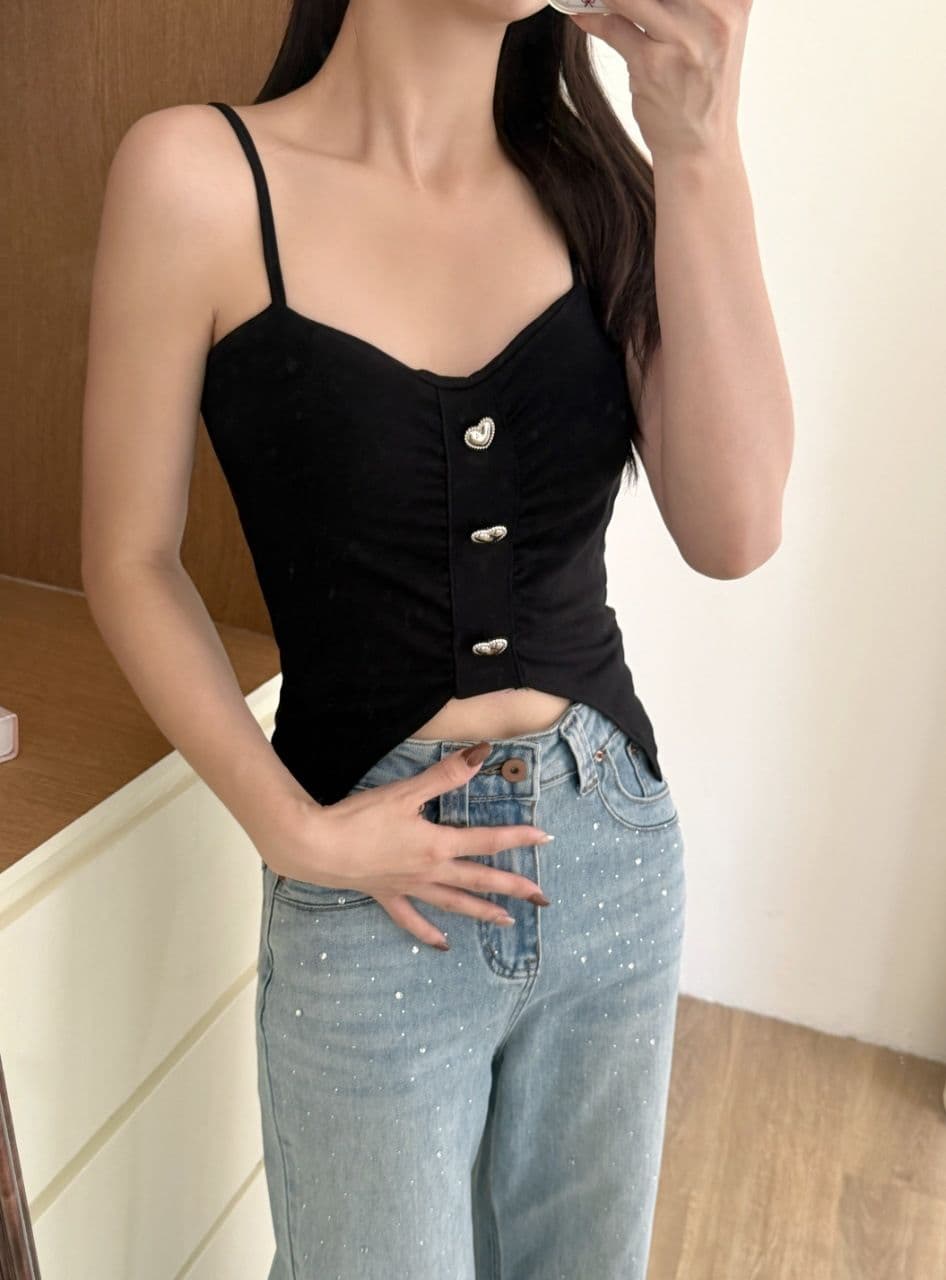 여름 달콤한 매운맛 바람 하트 단추 불규칙 밑단 캐미솔 몸매 가꾸기 슬림해 보이는 고정 벨트 가슴 패드 상세 이미지 9