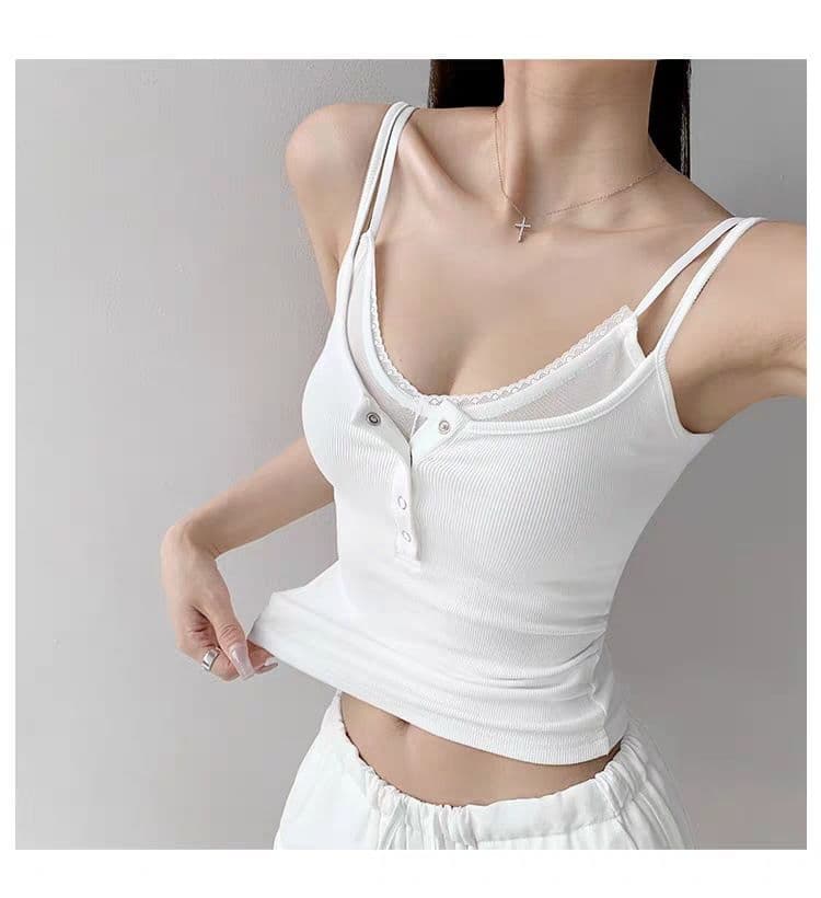 여름 새로운 순수한 욕망 바람 페이크 레이어드 단추 캐미솔 몸매 가꾸기 슬림해 보이는 고정 벨트 가슴 패드 의류 상세 이미지 11